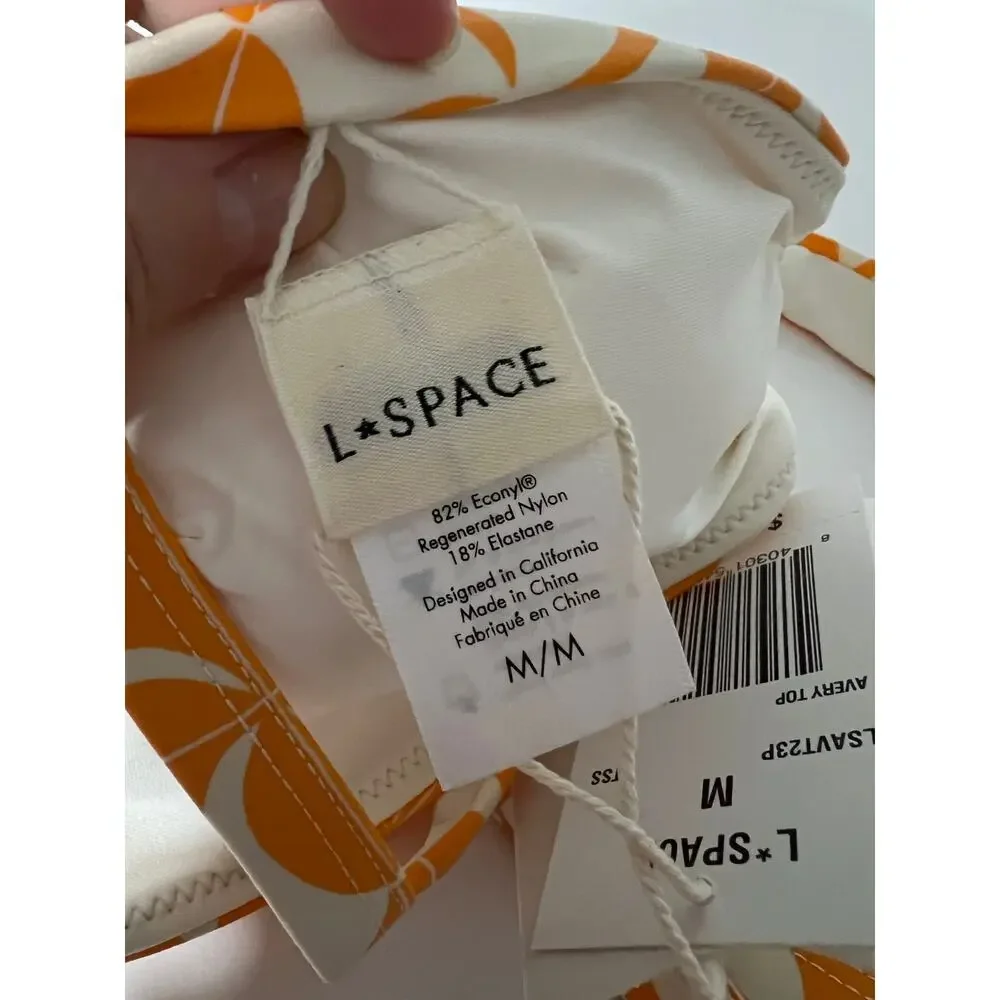 NWT L*Space Women's Avery Wrap-Style Beach Bikini Top Orange Cream Size M